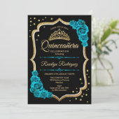 Quinceanera - Blauwgroen Goud Zwart Kaart (Staand voorkant)