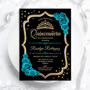 Quinceanera - Blauwgroen Goud Zwart Kaart