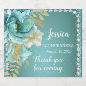 Quinceanera Blauwgroen Gouden Bloemen Mousserende Sparkling Wijnetiket (Enkel label)