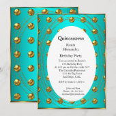 Quinceanera Blauwgroen Green Gold Balls Birthday P Kaart (Voorkant / Achterkant)