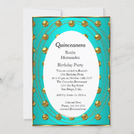 Quinceanera Blauwgroen Green Gold Balls Birthday P Kaart