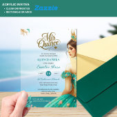 Quinceañera Blauwgroen Green Gold Mis Quince Dress Acryl Uitnodigingen