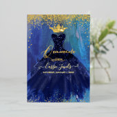 Quinceanera Blauwgroen marineblauw Waterverf Folie Uitnodiging (Staand Voorkant)