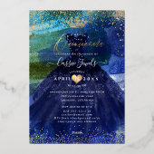 Quinceanera Blauwgroen marineblauw Waterverf Folie Uitnodiging (Achterkant)