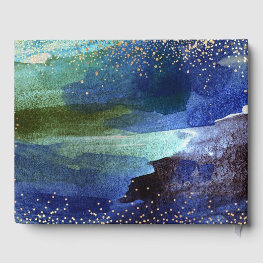 Quinceanera Blauwgroen marineblauw Waterverf Gastenboek (Achterkant)