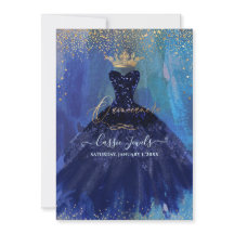 Quinceanera Blauwgroen marineblauw Waterverf
