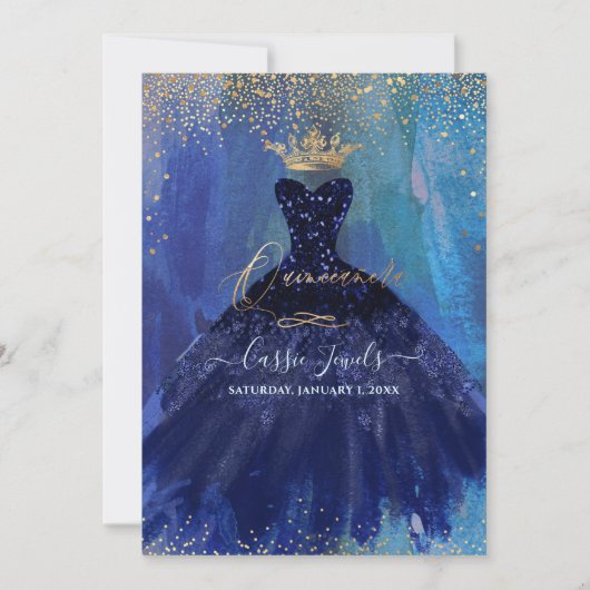 Quinceanera Blauwgroen marineblauw Waterverf Kaart (Voorkant)