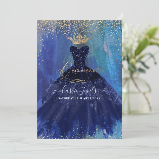 Quinceanera Blauwgroen marineblauw Waterverf Kaart (Staand voorkant)