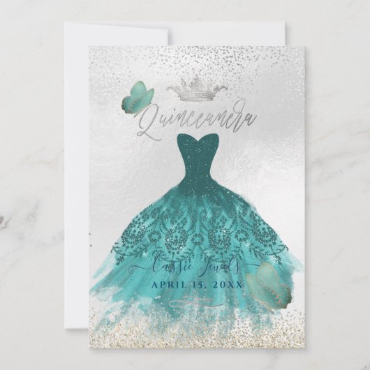 Quinceanera Blauwgroen Ombre Butterflies Princess  Kaart (Voorkant)