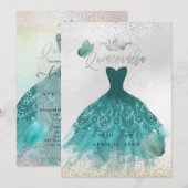 Quinceanera Blauwgroen Ombre Butterflies Princess  Kaart (Voorkant / Achterkant)