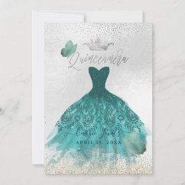 Quinceanera Blauwgroen Ombre Butterflies Princess  Kaart