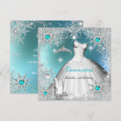 Quinceanera Blauwgroen Pearl Silver Winter Snowfla Kaart (Voorkant / Achterkant)