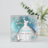 Quinceanera Blauwgroen Pearl Silver Winter Snowfla Kaart (Staand voorkant)