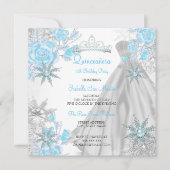 Quinceanera Blauwgroen Roos Winter Wonderland Snow Kaart (Voorkant)