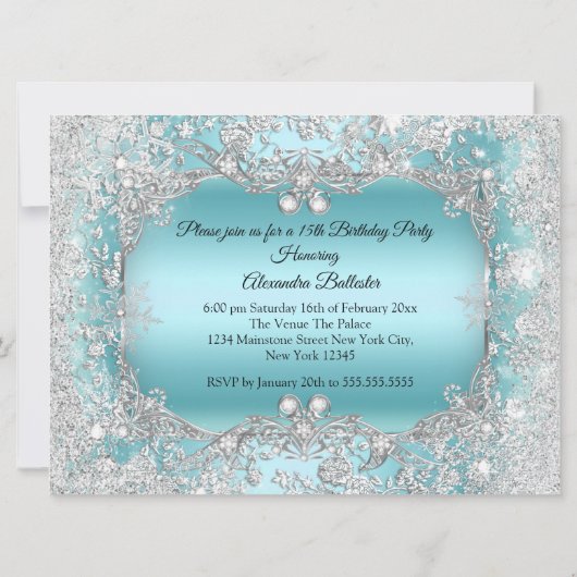 Quinceanera Blauwgroen Silver Tiara Winter Wonderl Kaart (Achterkant)