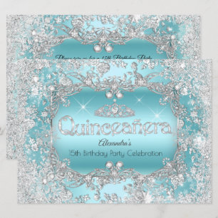 Quinceanera Blauwgroen Silver Tiara Winter Wonderl Kaart