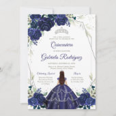 Quinceanera Bloem Blauw Zilver Uitnodiging (Voorkant)