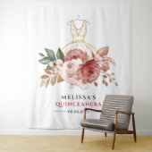 Quinceanera Bloem Faux Gouden Jurk 15e Verjaardag Wandkleed (In situ)