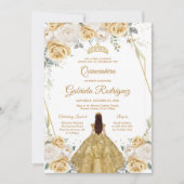 Quinceanera Bloem Gouden Uitnodiging (Voorkant)