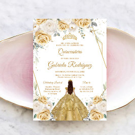Quinceanera Bloem Gouden Uitnodiging