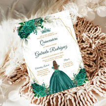 Quinceanera bloem groen gouden uitnodiging