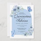 Quinceanera Bloemen Baby Blauwe Vlinders Kaart (Voorkant)