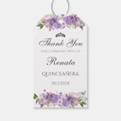 Quinceanera Bloemen Paarse Cadeaulabel (Voorkant)