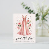 Quinceañera Bloemen Roos Gouden Jurk Save The Date Briefkaart (Staand voorkant)