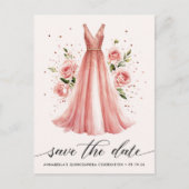 Quinceañera Bloemen Roos Gouden Jurk Save The Date Briefkaart (Voorkant)