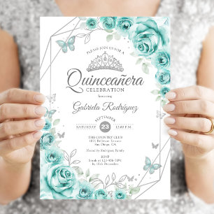 Quinceanera Bloemen Turquoise Zilver Kaart