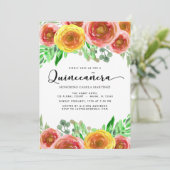 Quinceañera Bloemen Waterverf Groen Kaart (Staand voorkant)