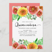 Quinceañera Bloemen Waterverf Groen Kaart (Voorkant / Achterkant)