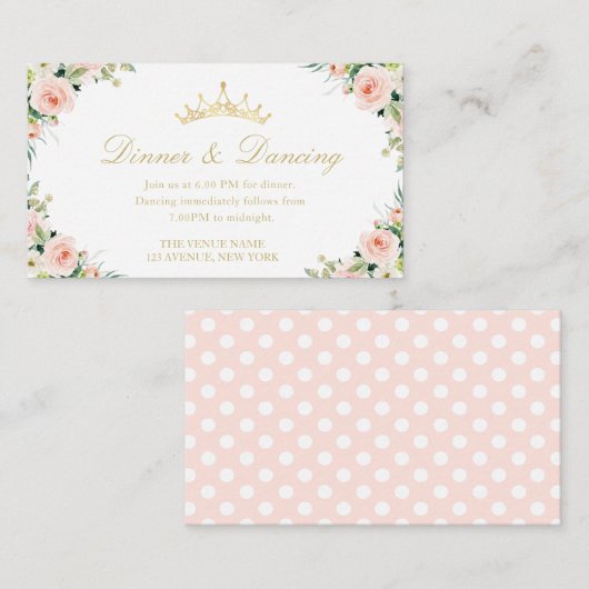 Quinceanera bloemendiner & danskaart informatiekaartje (Voorkant / Achterkant)