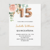 Quinceanera bloemengoud roos eucalyptus groen uitnodiging briefkaart (Voorkant)
