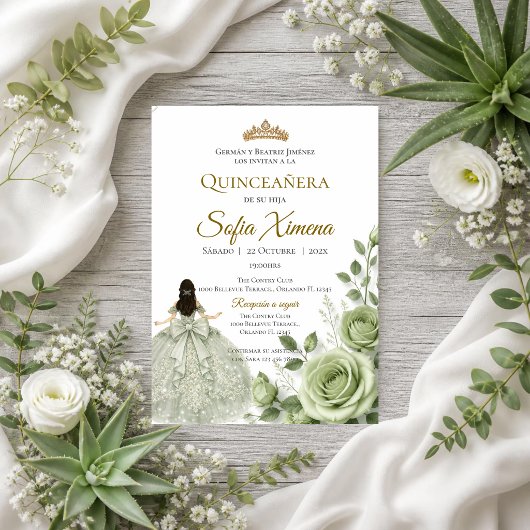 Quinceañera bloemengroen kaart