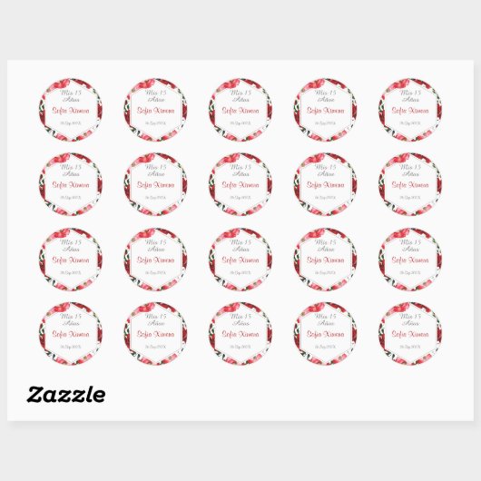 Quinceañera bloemenrood classic ronde sticker (Vel)