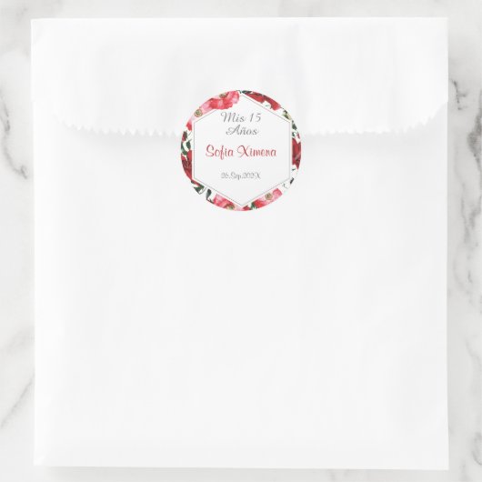 Quinceañera bloemenrood classic ronde sticker (Tas)