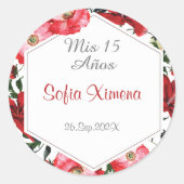 Quinceañera bloemenrood classic ronde sticker (Voorkant)