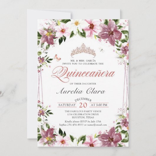 Quinceañera Bloemenvlinders Verjaardag Foto Kaart (Voorkant)