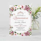 Quinceañera Bloemenvlinders Verjaardag Foto Kaart (Staand voorkant)