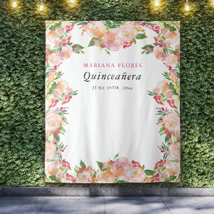 Quinceanera Bloemrijke Chic Fotohokje Achtergrond Wandkleed
