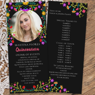 Quinceanera Bloemrijke Mexicaanse Feest Zwart Foto Programmakaart