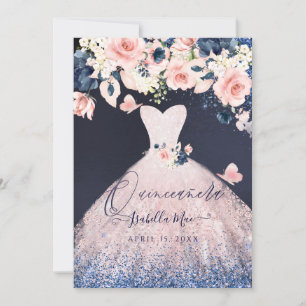 Quinceanera bloemroze glinsterjurk blauw marinebla kaart