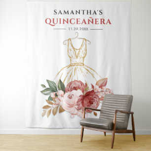 Quinceanera Bloemstuk 15e Verjaardag Achtergrondpa Wandkleed