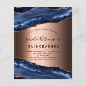 Quinceanera blue agate roos gold budget uitnodigin flyer (Voorkant)