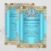 Quinceanera Blue Aqua Blauwgroen Gold 15e verjaard Kaart (Voorkant / Achterkant)