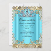 Quinceanera Blue Aqua Blauwgroen Gold 15e verjaard Kaart (Voorkant)