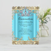 Quinceanera Blue Aqua Blauwgroen Gold 15e verjaard Kaart (Staand voorkant)