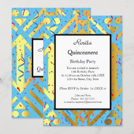 Quinceanera blue confetti Gold jarig feest Kaart