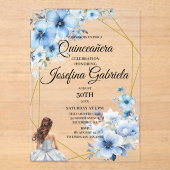 Quinceanera blue floral acryl uitnodigingen (Voorkant)